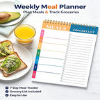 Weekly Meal Planner Notepad – 50 Sheets Tear-Off | 7-Day Meal Plan & Grocery Checklist | Stands Upright | Ink-Resistant Paper