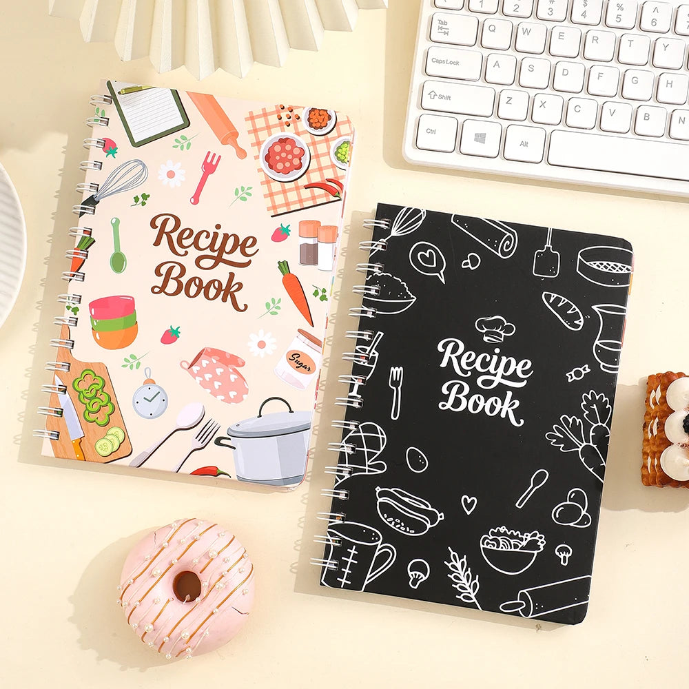 Recipe Journal – 120-Page Spiral Hardcover Recipe Book | Illustrated Inner Pages, Kitchen Conversion Chart & Food Stickers | 2 Cover Designs