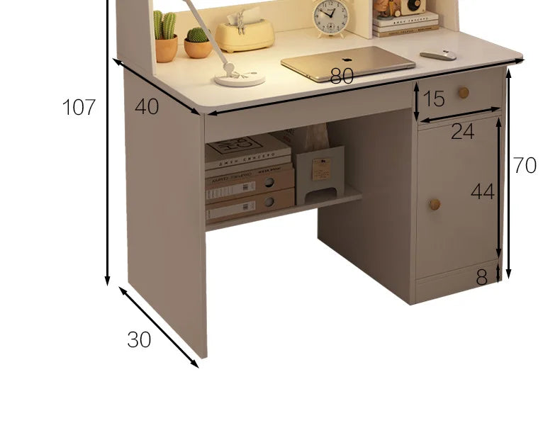Kids & Teen Study Desk with Built-In Bookshelf – Integrated Storage Unit for Bedroom | 60cm & 80cm, Simple or Cabinet Version