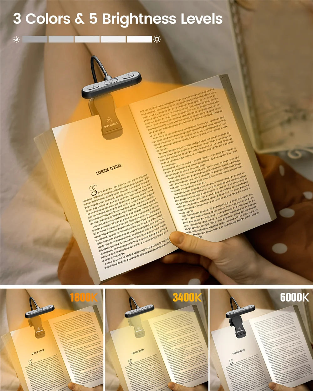 ET-Head Book Light — Dimmable USB Rechargeable Reading Lamp, Eye-Care LED