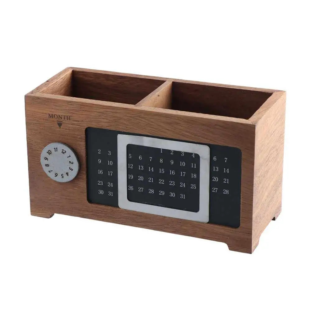 Wooden Pen Holder with Date Reminder — Elegant Desktop Organizer in Beech or Walnut