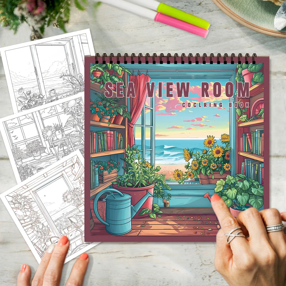 Cartoon Landscape Coloring Books Set of 3 – Vintage Streets, Tales from the Field & Sea View Room | Spiral-Bound, 30 Pages Each