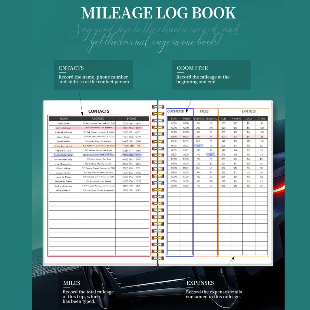 A5 Mileage Log Book - Vehicle Expense Tracker for Business & Personal Car Records