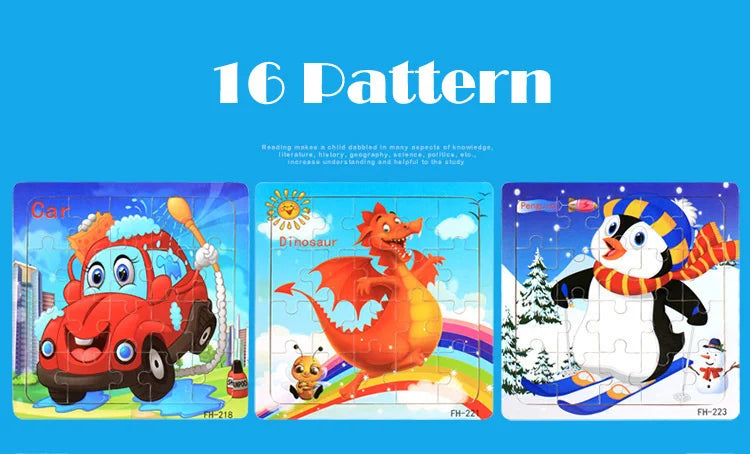 Wooden 3D Cartoon Puzzle — Montessori Educational Toy for Toddlers & Kids Ages 3–6