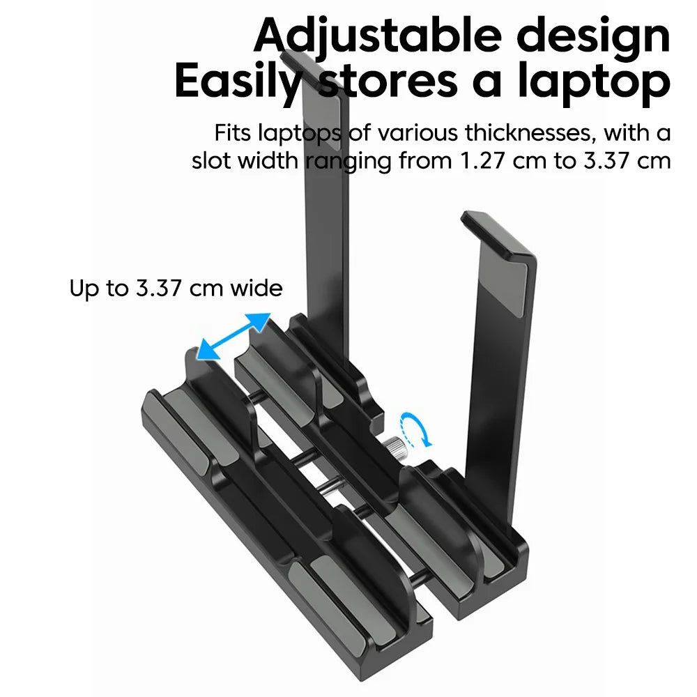 2-in-1 Foldable Laptop Stand & Vertical Storage Rack – Adjustable, Foldable | MacBook, iPad, Tablet & Phone