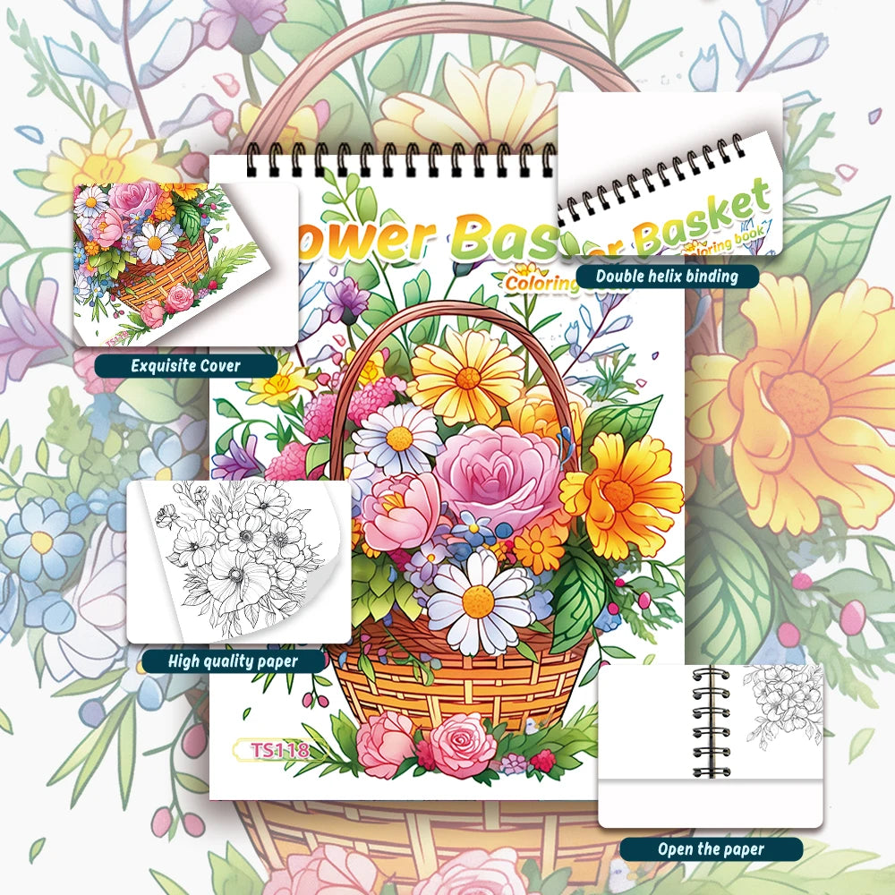Adult Spiral Coloring Book - 30 Sheets Nature & Floral Themes | 11.2x8.3" Landscape Format | Birthday & Holiday Gift