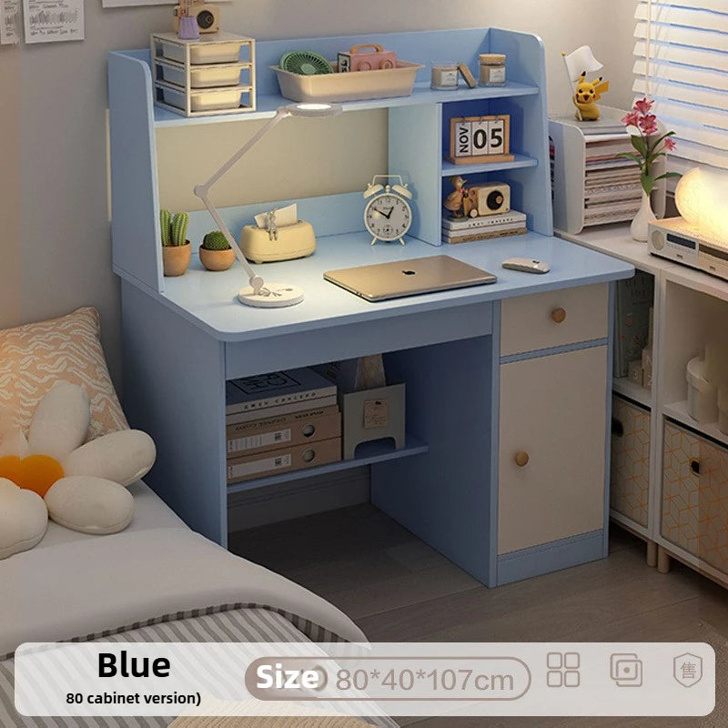 Kids & Teen Study Desk with Built-In Bookshelf – Integrated Storage Unit for Bedroom | 60cm & 80cm, Simple or Cabinet Version