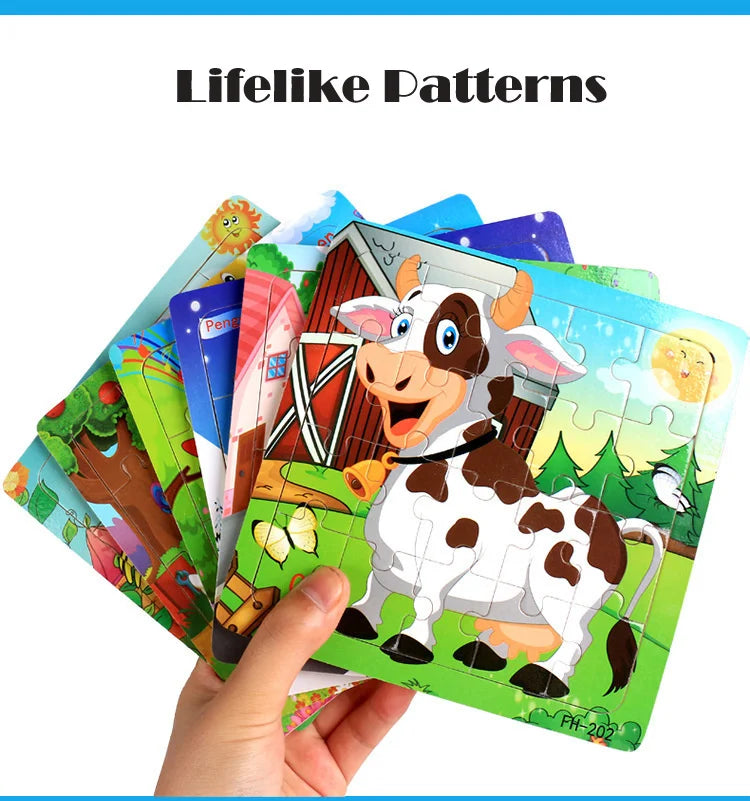 Wooden 3D Cartoon Puzzle — Montessori Educational Toy for Toddlers & Kids Ages 3–6