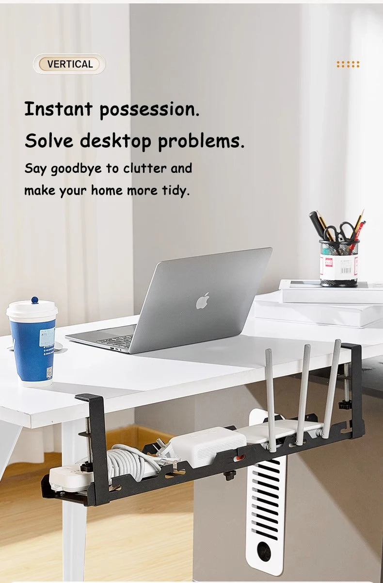 Under-Desk Cable Management Rack — Telescopic Metal Storage Tray, No Drilling Required