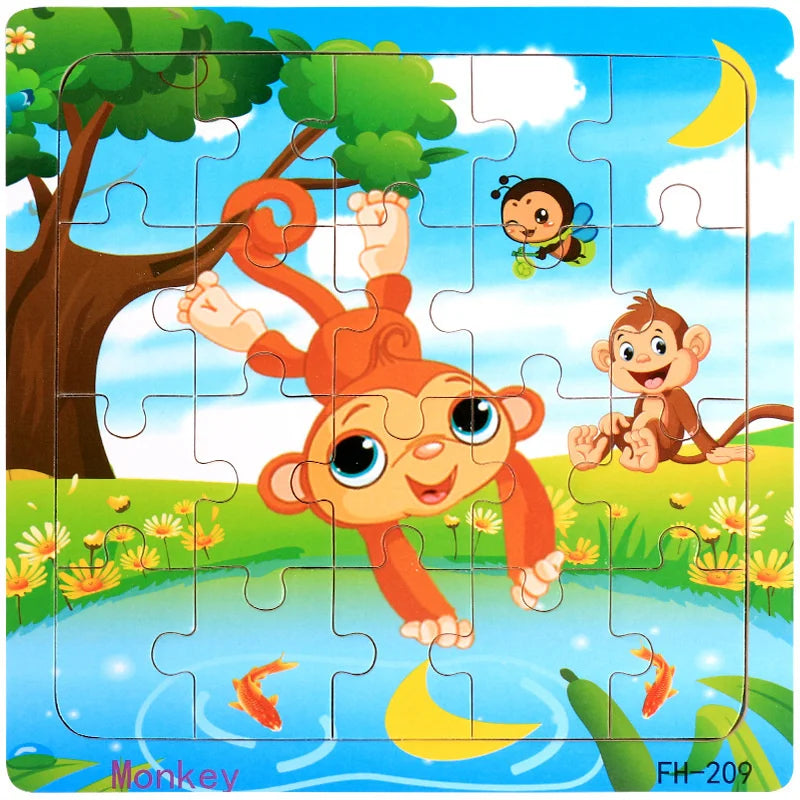 Wooden 3D Cartoon Puzzle — Montessori Educational Toy for Toddlers & Kids Ages 3–6