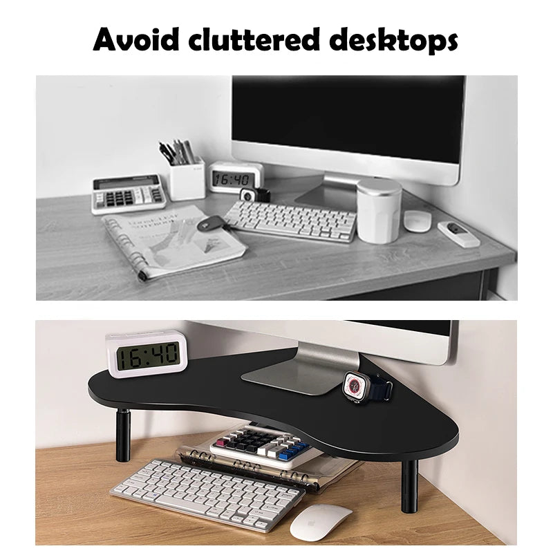 Triangular Corner Desk Riser - Adjustable Height Metal Laptop Stand with Storage