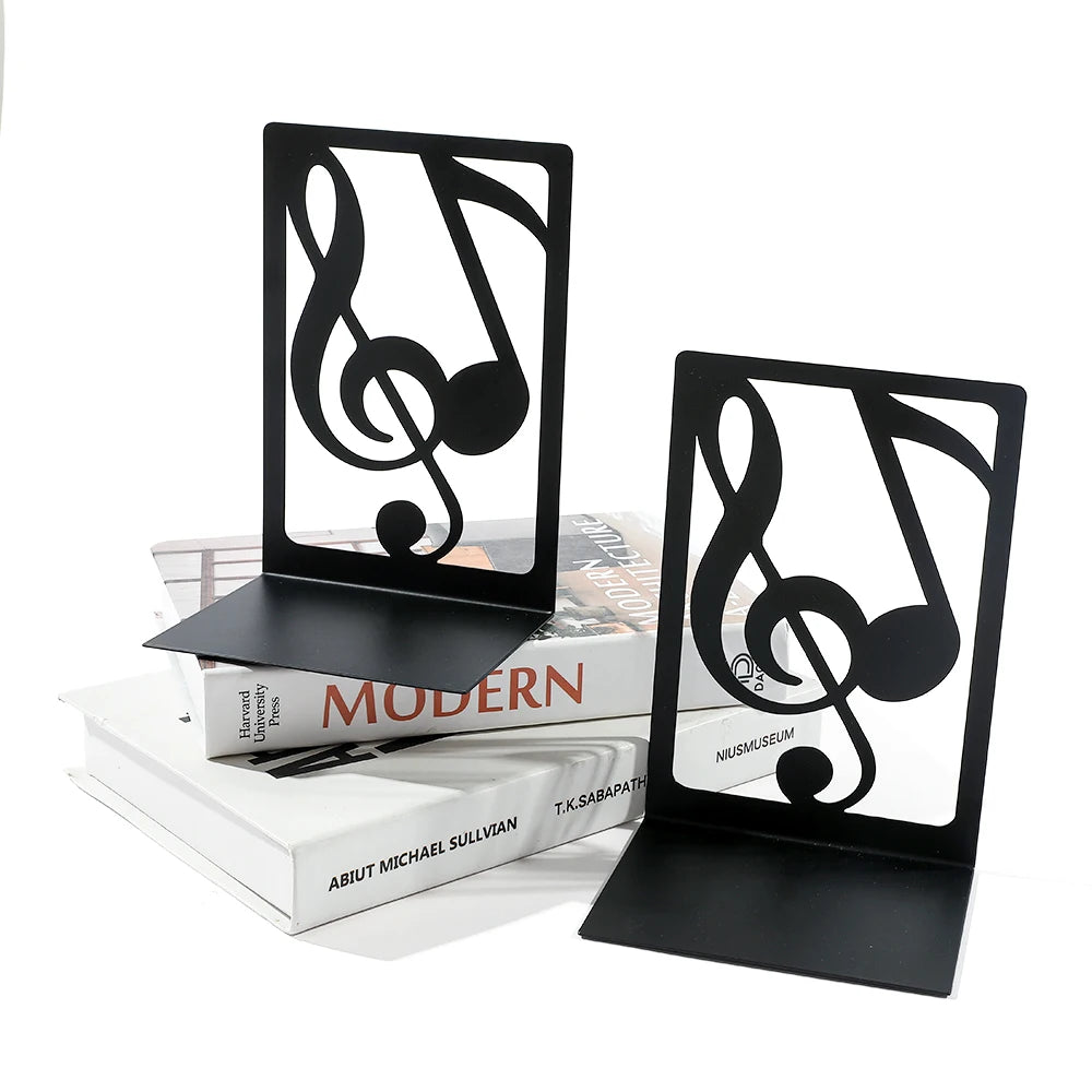 Music-Themed Metal Bookends — Heavy Duty Decorative Book Stoppers for Shelf & Desk