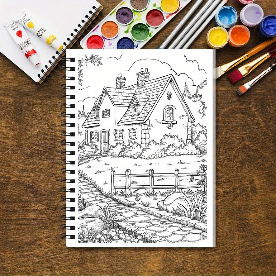 Countryside Scenery Adult Coloring Book — 32 Pages of Peaceful Landscapes for Stress Relief