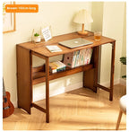 Foldable Bamboo Desk with Built-In Storage Shelf – No-Assembly Space-Saving Study & Computer Desk for Bedroom & Small Spaces