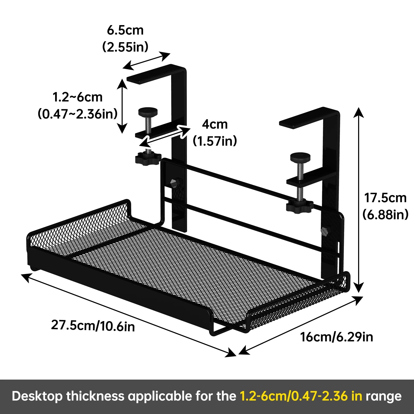 Under-Desk Hanging Storage Rack - Multi-Compartment Organizer | Small or Large | White or Black | Office & Home Workstation