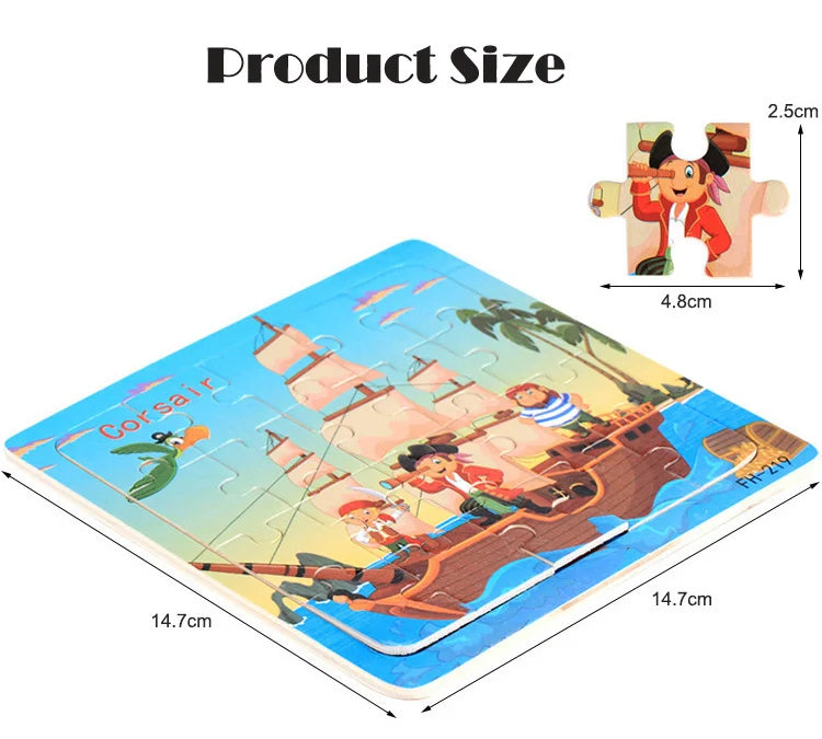 Wooden 3D Cartoon Puzzle — Montessori Educational Toy for Toddlers & Kids Ages 3–6