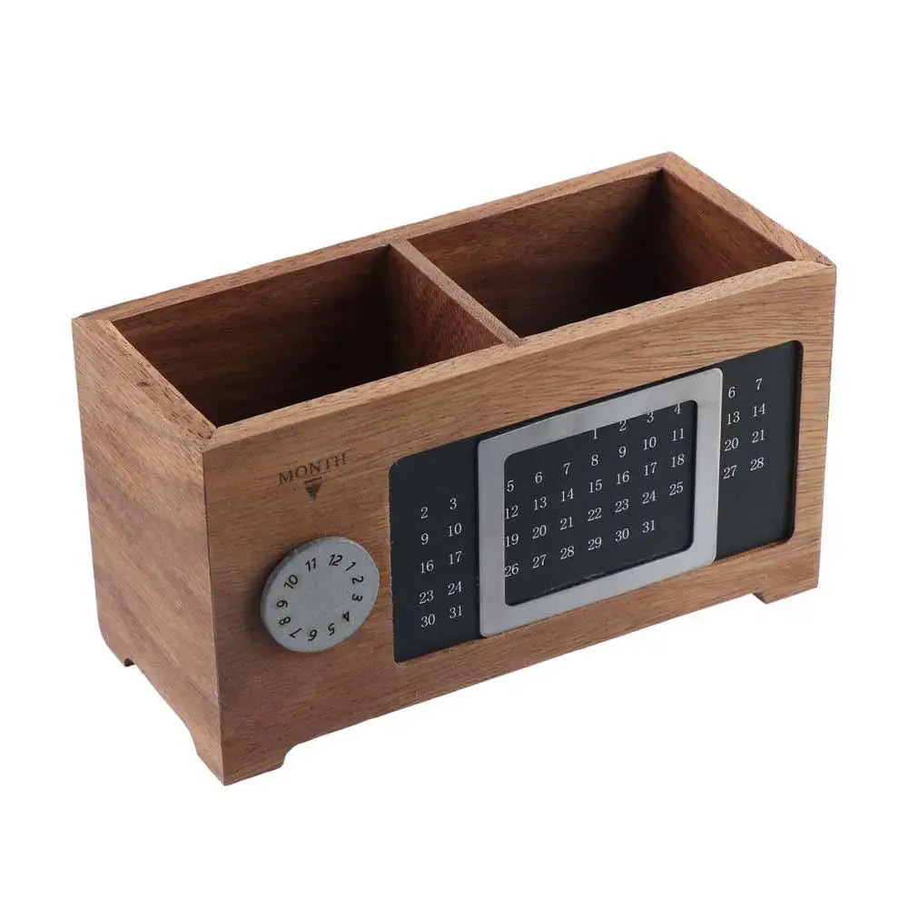 Wooden Pen Holder with Date Reminder — Elegant Desktop Organizer in Beech or Walnut