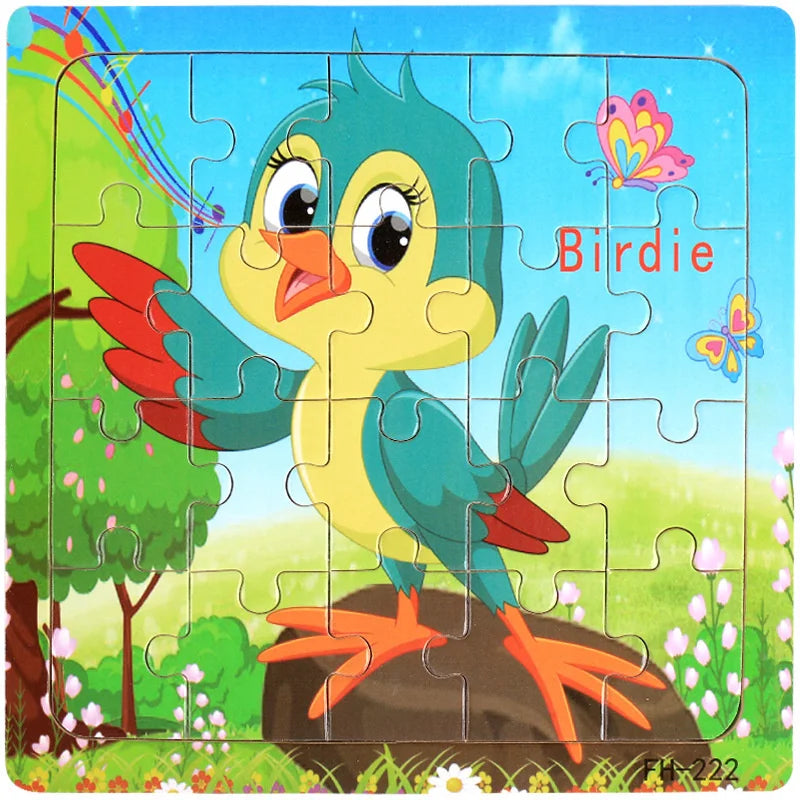 Wooden 3D Cartoon Puzzle — Montessori Educational Toy for Toddlers & Kids Ages 3–6