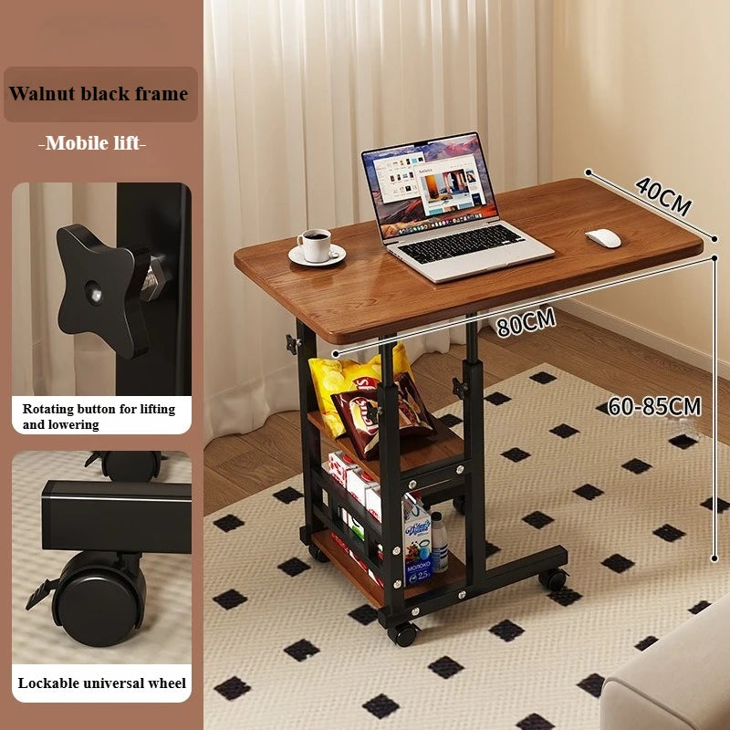 Rolling Height-Adjustable Desk with Storage Shelves – Overbed, Bedside & Study Table for Bedroom, Dorm & Home Office