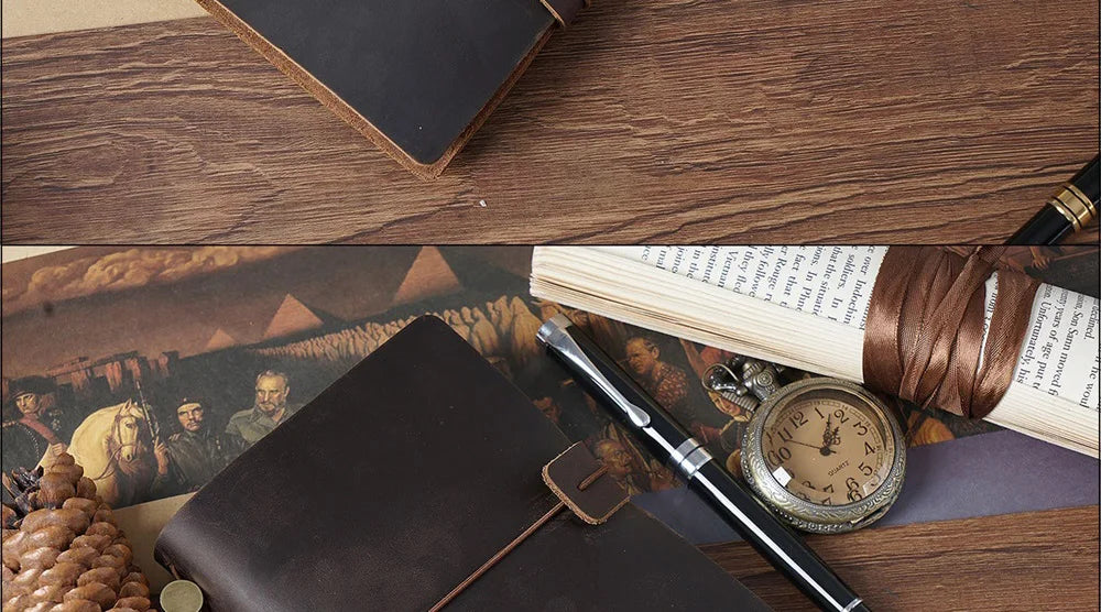 Genuine Leather Refillable Travel Journal - Handmade Retro Notebook with 192 Pages