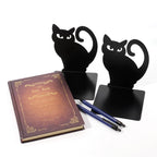 Black Cat Bookends — Heavy Iron Book Stand for Shelf & Desk