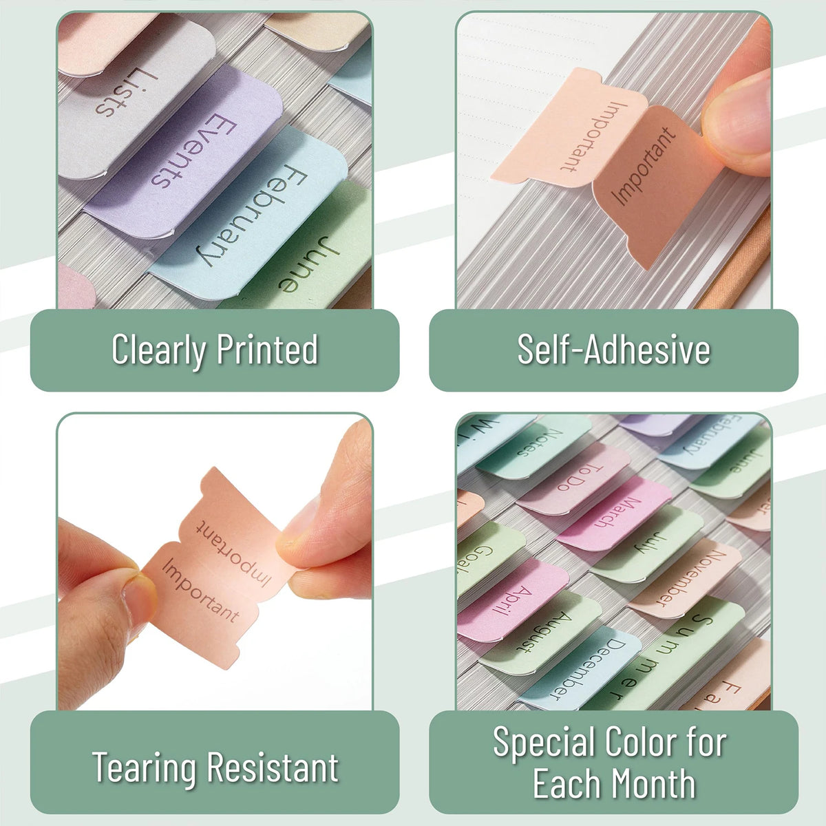 Planner Tabs Set – 84 Pieces | Monthly, Seasonal & Category Index Tabs | Pastel Colors | 12 Blank Tabs to Customize