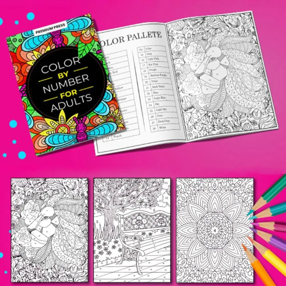Color By Number Adult level Coloring Book - 190 Pages for Stress Relief & Relaxation