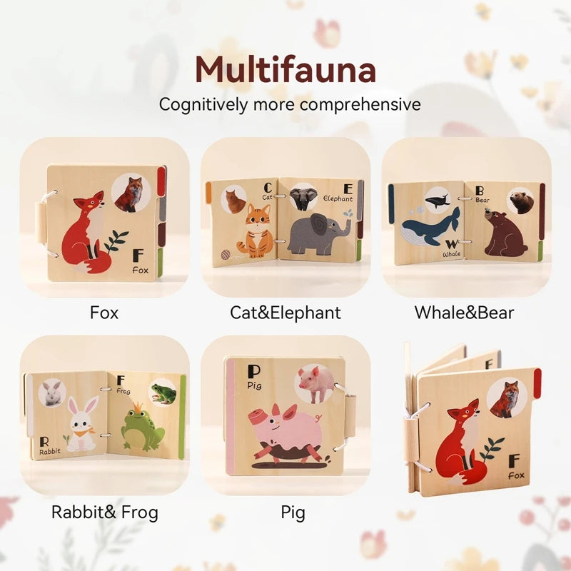 Wooden Animal Flap Book - Interactive Learning Toy for Babies & Toddlers