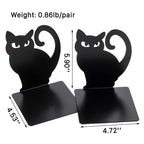 Black Cat Bookends — Heavy Iron Book Stand for Shelf & Desk