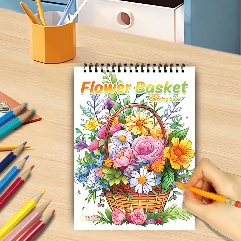 Adult Spiral Coloring Book - 30 Sheets Nature & Floral Themes | 11.2x8.3" Landscape Format | Birthday & Holiday Gift