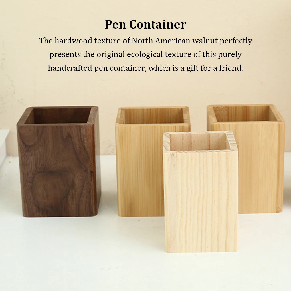 Handcrafted Wooden Pen Holder - Premium Desk Organizer in Walnut, Bamboo, Pine & Beech