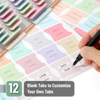 Planner Tabs Set – 84 Pieces | Monthly, Seasonal & Category Index Tabs | Pastel Colors | 12 Blank Tabs to Customize