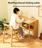 Foldable Bamboo Desk with Built-In Storage Shelf – No-Assembly Space-Saving Study & Computer Desk for Bedroom & Small Spaces