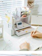 Wooden Pen & Stationery Desk Organizer — Multi-Compartment Desktop Storage for Home & Office