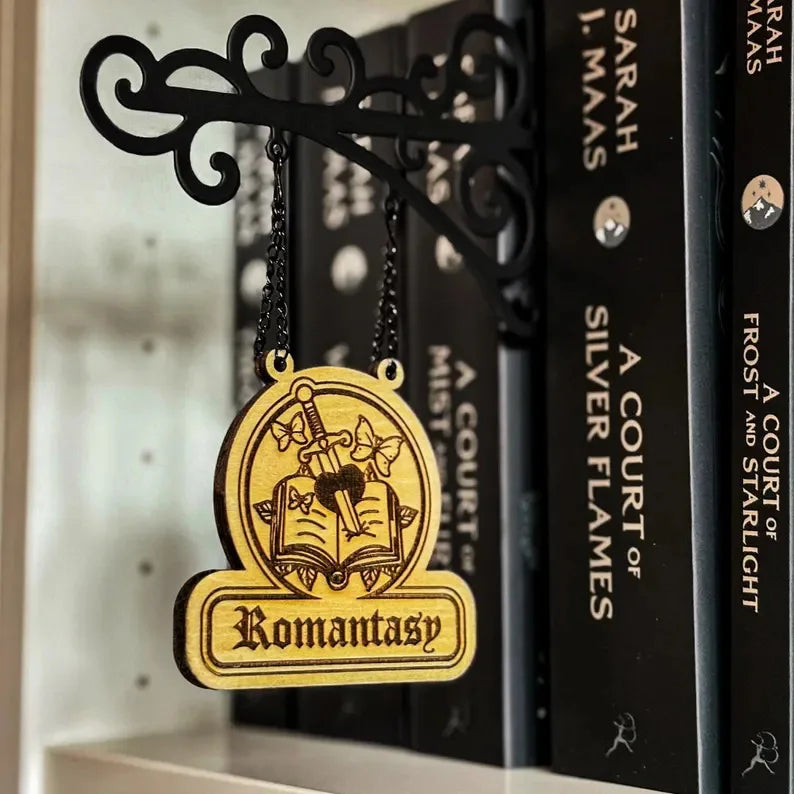 Literary Bookshelf Sign – Hangable Wooden Genre Plaque for Book Lovers | Dark Romance, Poetry & More