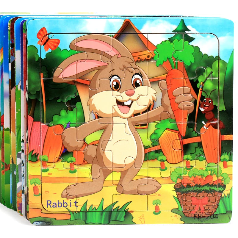 Wooden 3D Cartoon Puzzle — Montessori Educational Toy for Toddlers & Kids Ages 3–6
