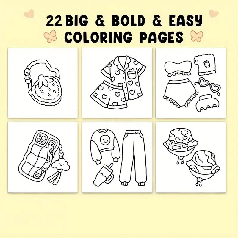 Fashion Vibes Coloring Book - Bold & Easy Designs for Teens & Kids (22 Pages)