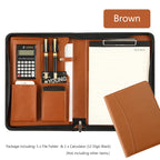Executive A4 Leather Portfolio Folder – Zippered PU Leather Padfolio | With or Without Calculator | Black, Bronze, Blue & Brown