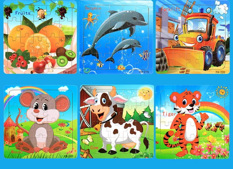 Wooden 3D Cartoon Puzzle — Montessori Educational Toy for Toddlers & Kids Ages 3–6