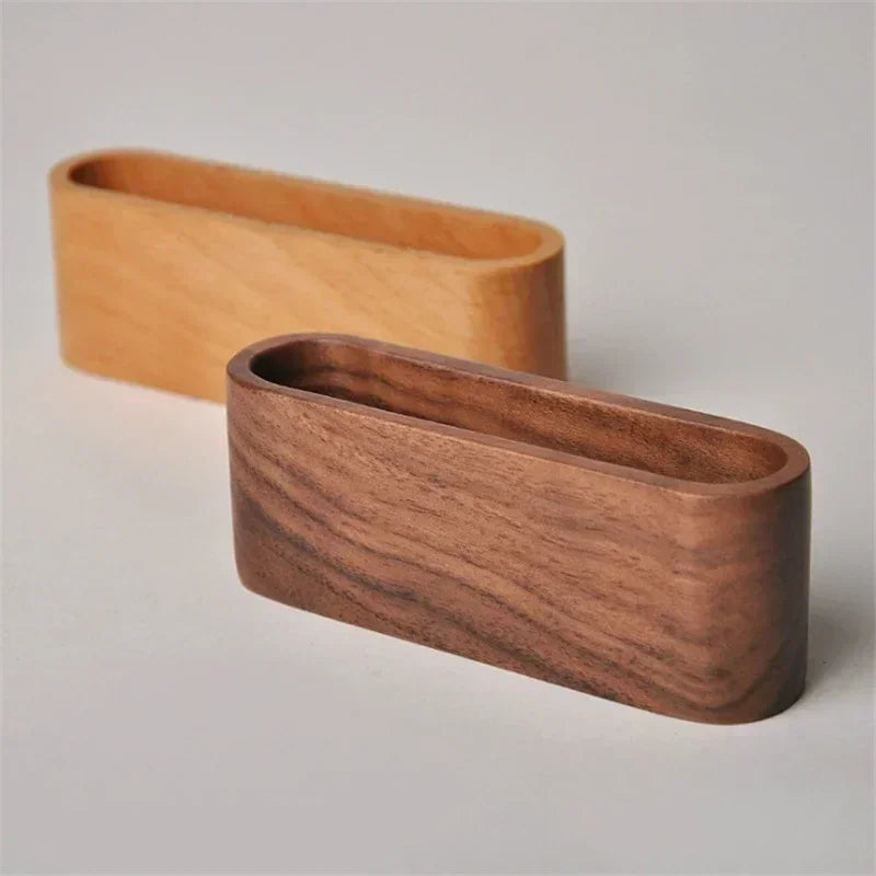 Wooden Business Card Holder - Premium Desk Organizer in Beech & Walnut