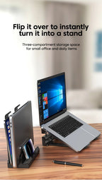2-in-1 Foldable Laptop Stand & Vertical Storage Rack – Adjustable, Foldable | MacBook, iPad, Tablet & Phone