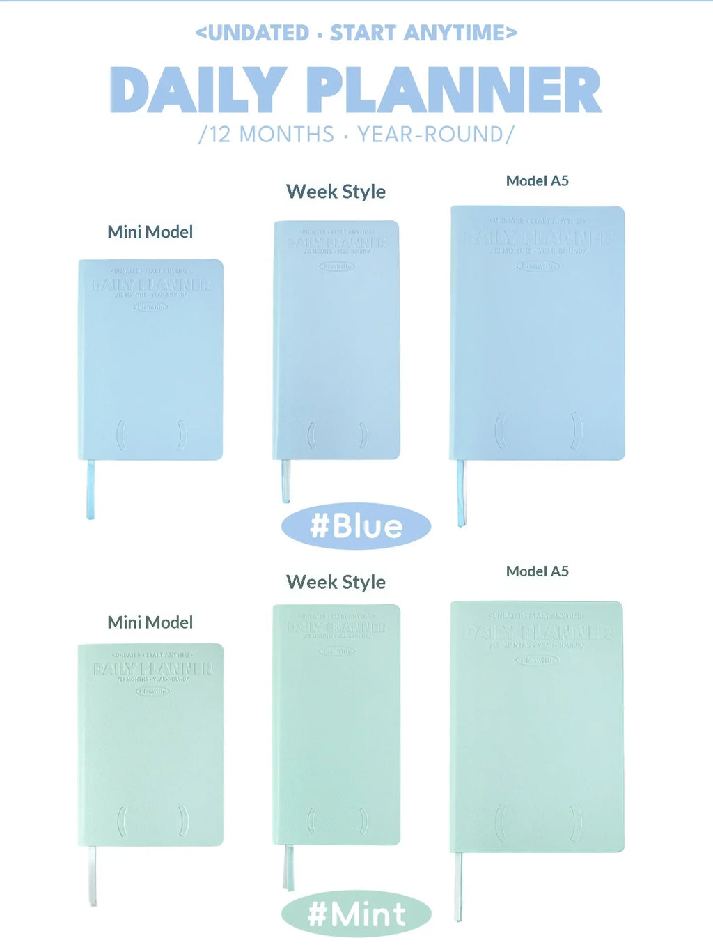 Planwith Undated Self-Fill Annual Planner – A5 / Mini / Week Style | PU Leather Cover, 96 Sheets | Start Anytime