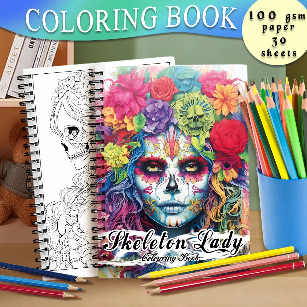 Adult Spiral Coloring Book — 30 Sheets, 100gsm Thick Paper, Mixed Themes