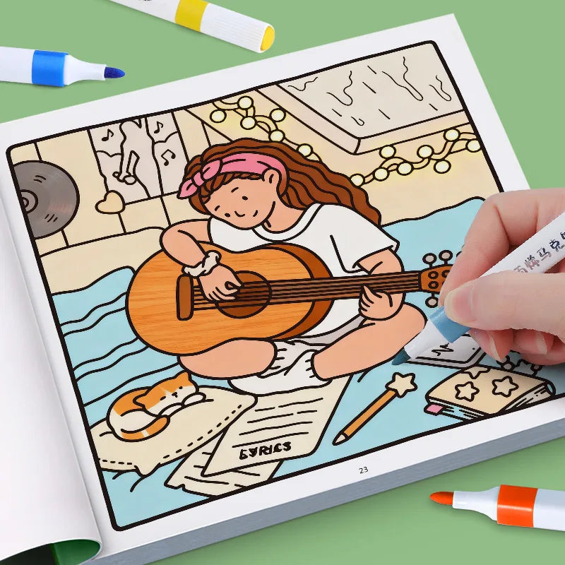 Girls' Fantasy Coloring Book - 24 Pages of Hand-Drawn Illustrations (3 Themes)