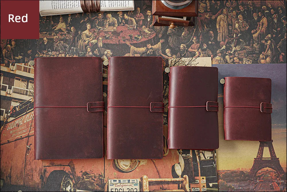 Genuine Leather Refillable Travel Journal - Handmade Retro Notebook with 192 Pages
