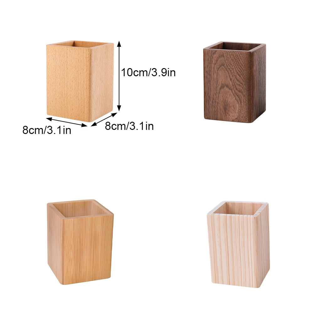 Handcrafted Wooden Pen Holder - Premium Desk Organizer in Walnut, Bamboo, Pine & Beech