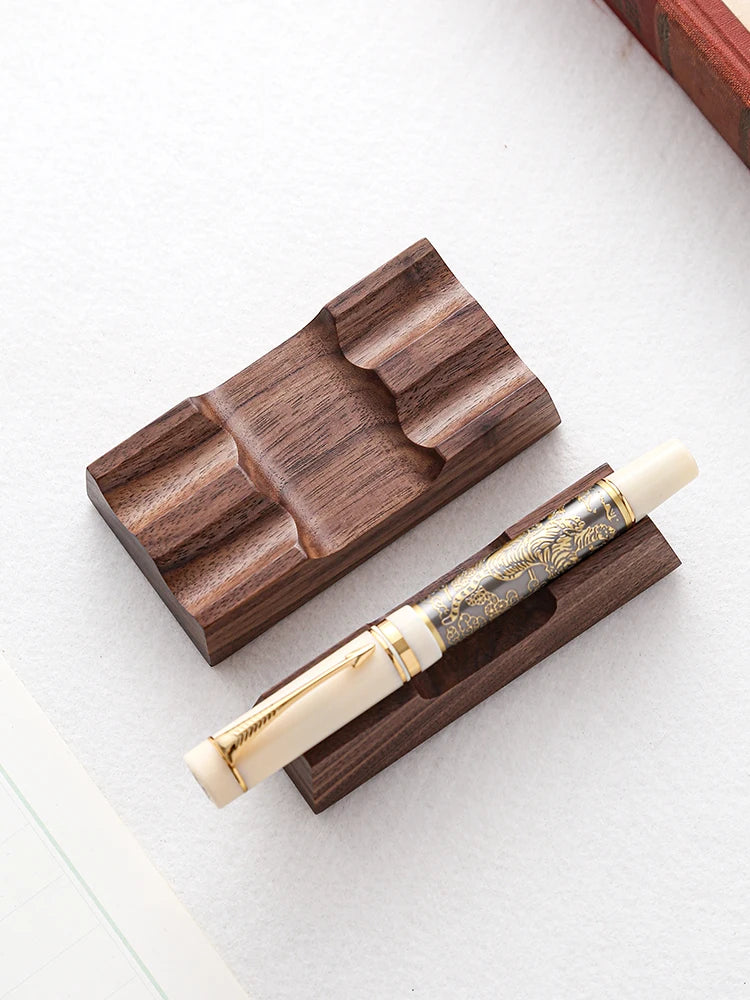 Walnut Wood Fountain Pen Rest - Horizontal Desk Stand for Dip Pens & Calligraphy (1 or 2 Slots)