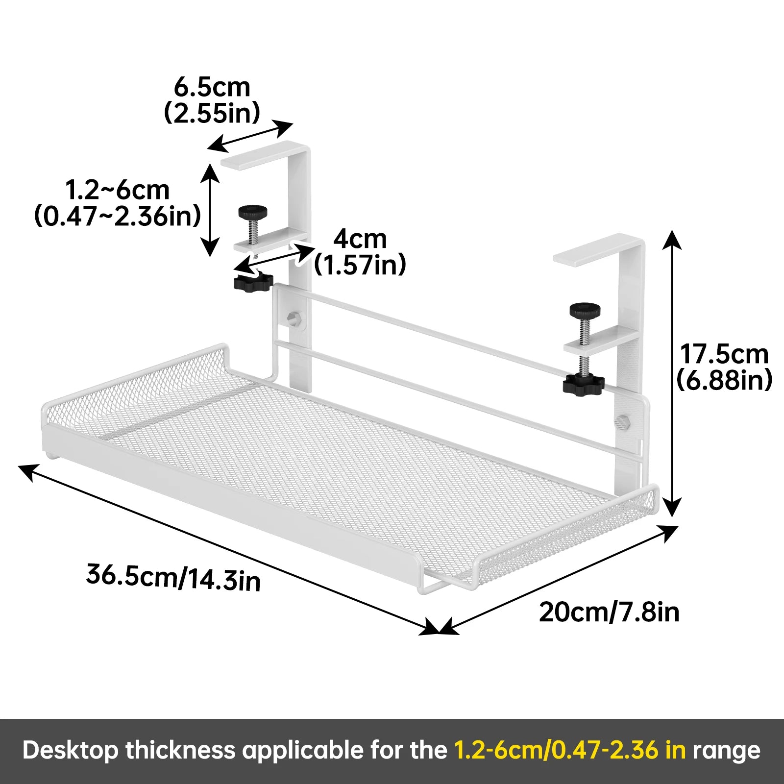 Under-Desk Hanging Storage Rack - Multi-Compartment Organizer | Small or Large | White or Black | Office & Home Workstation