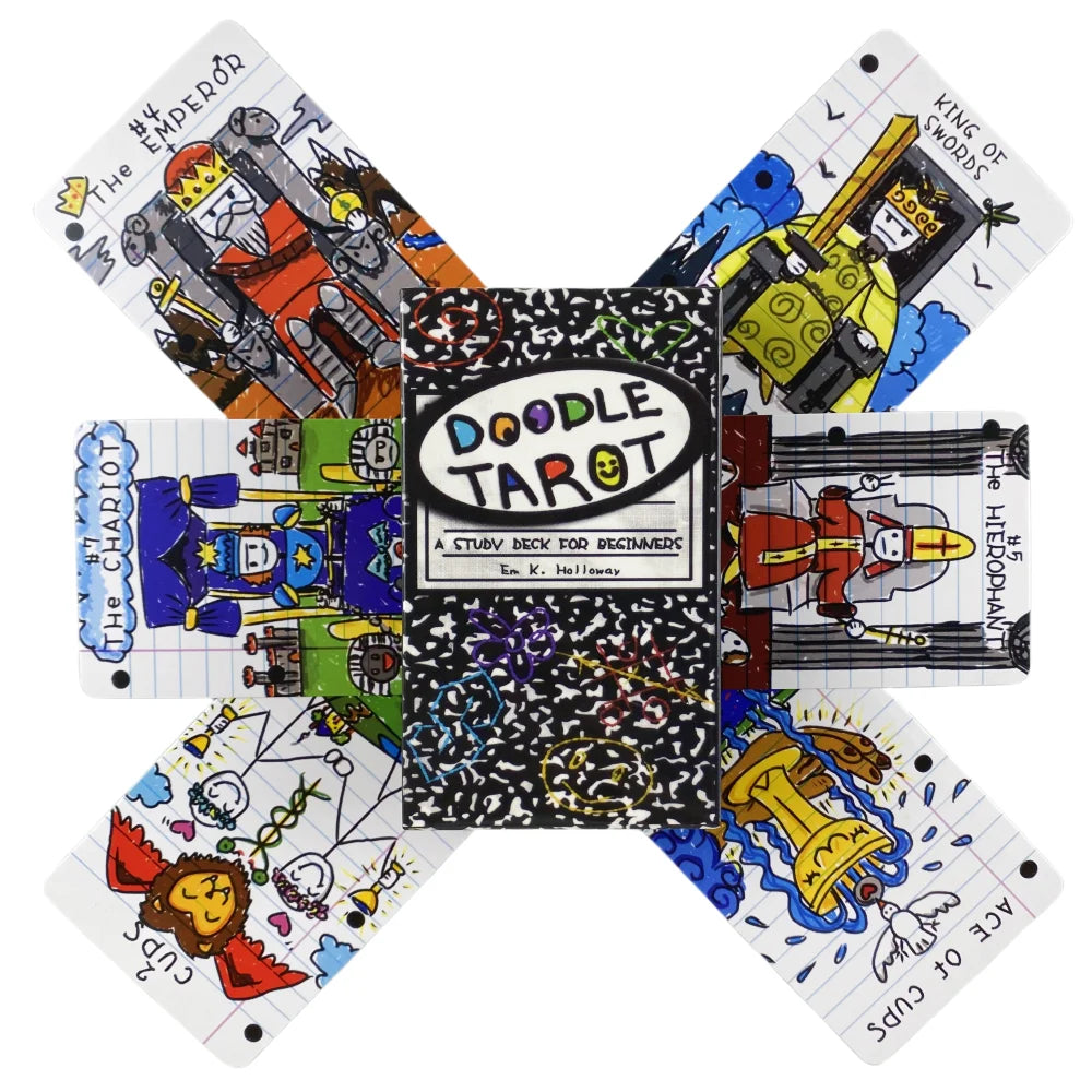 Doodle Tarot by Em K. Holloway - 78 Card Study Deck for Beginners | Keywords on Every Card | Wicked Hollow