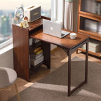 Foldable Bamboo Desk with Built-In Storage Shelf – No-Assembly Space-Saving Study & Computer Desk for Bedroom & Small Spaces